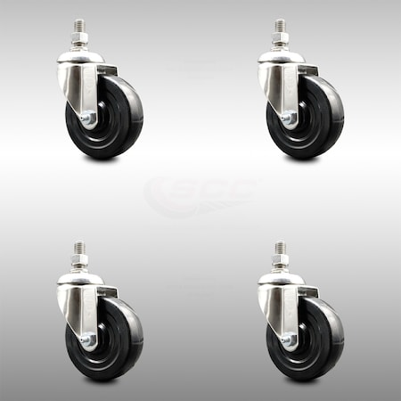 Service Caster 4 Inch 316SS Hard Rubber Wheel Swivel 12mm Threaded Stem Caster Set SCC SCC-SS316TS20S414-HRS-M1215-4